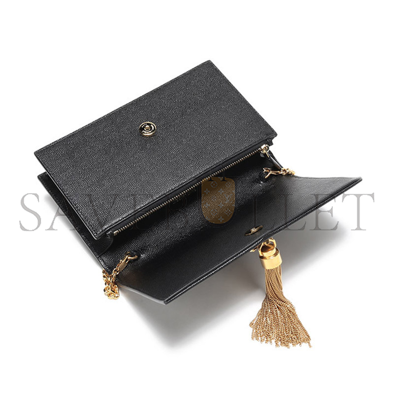YSL KATE MONOGRAM TASSEL CHAIN WALLET IN GRAIN DE POUDRE EMBOSSED LEATHER 452159 (19*12.5*4cm)